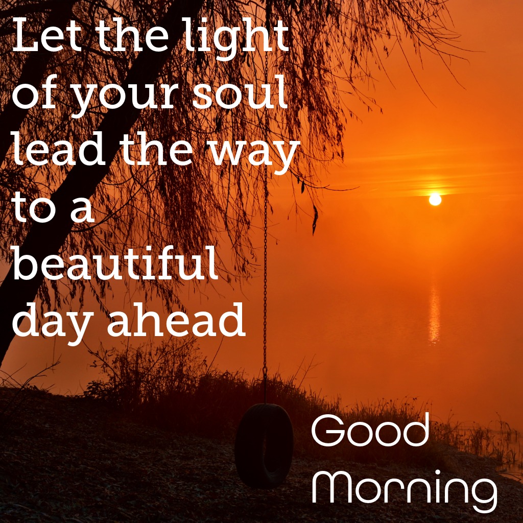 A tree hanging chain water body and a sun rise | Good Morning Sunshine Images quotes and wishes