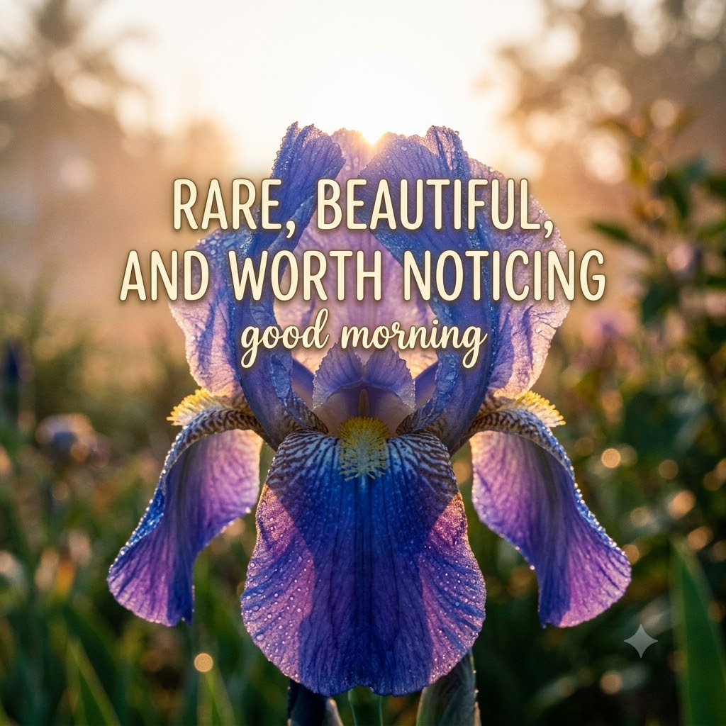 Blue Iris Morning Drops Good Morning | Good Morning Images With Flowers quotes and wishes