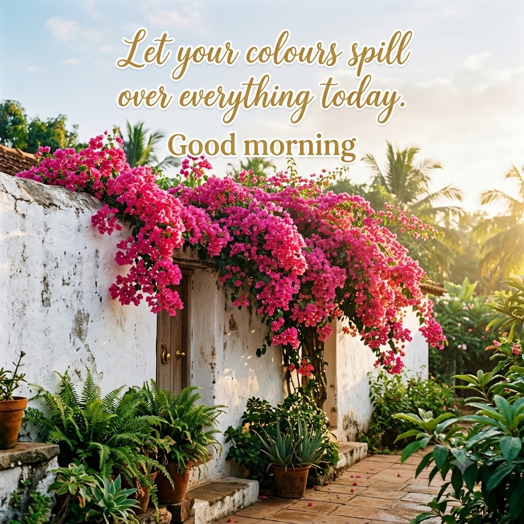 Bougainvillea Morning Wall Good Morning | Good Morning Images With Flowers quotes and wishes