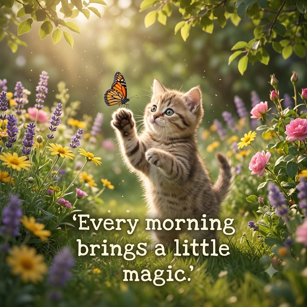 Butterfly Friend Kitten | Good Morning Images With Cats quotes and wishes