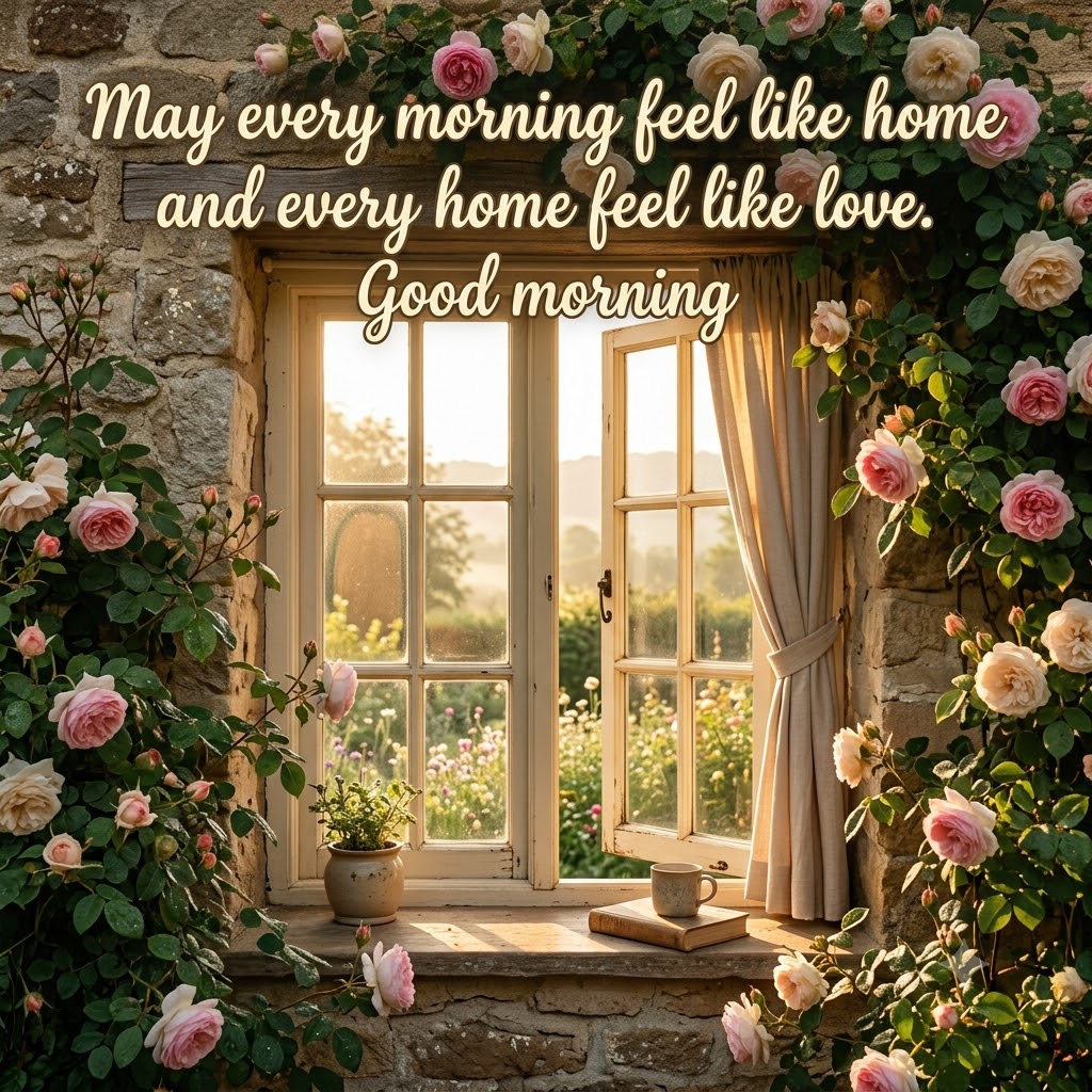 Climbing Roses Cottage Window Good Morning | Good Morning Images With Flowers quotes and wishes