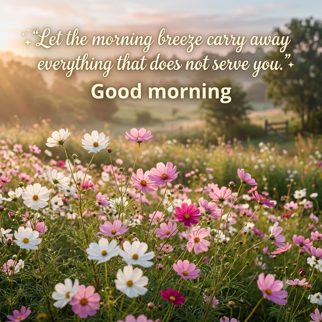 Cosmos Flowers Morning Breeze Good Morning | Good Morning Images With Flowers quotes and wishes