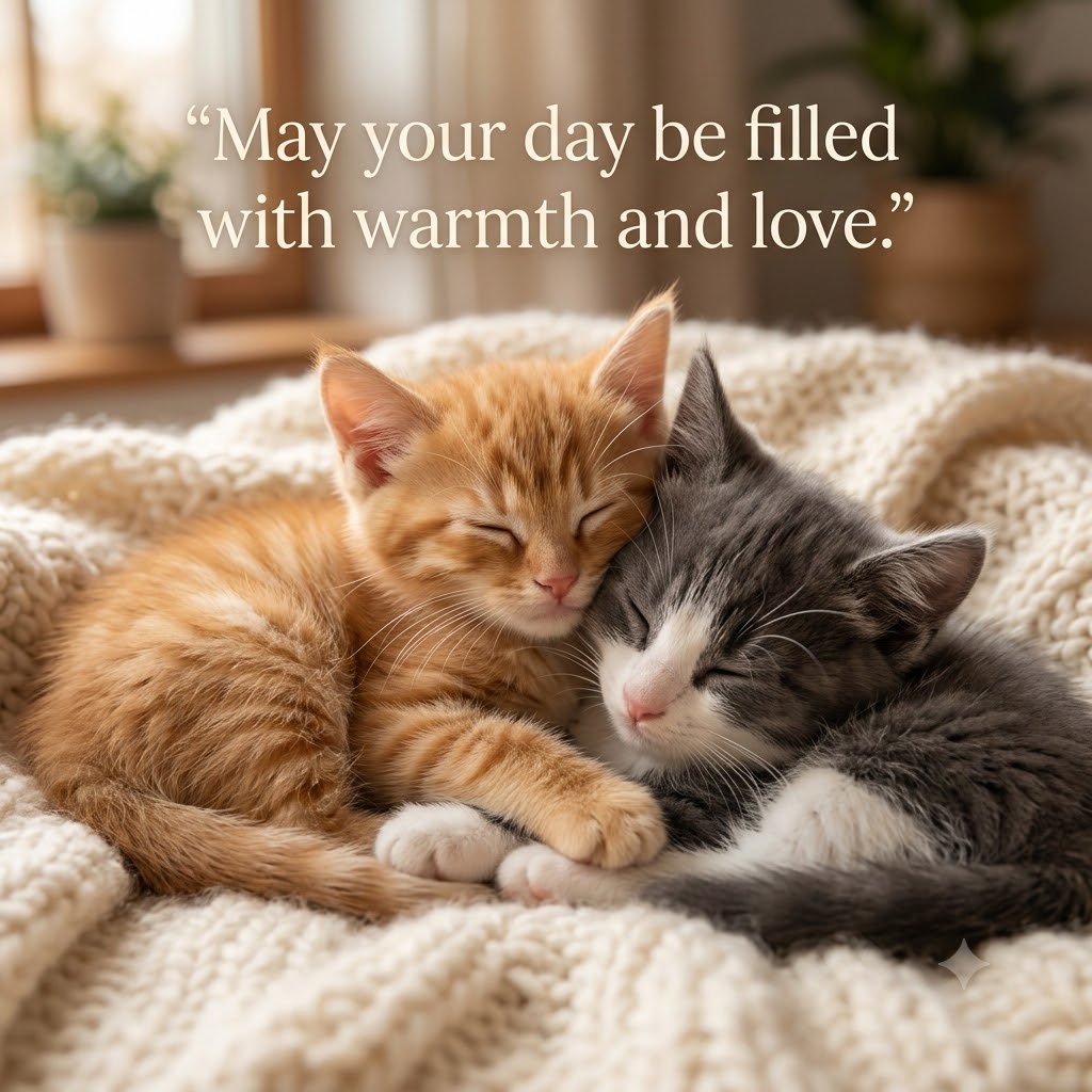 Cuddly Morning Kittens | Good Morning Images With Cats quotes and wishes