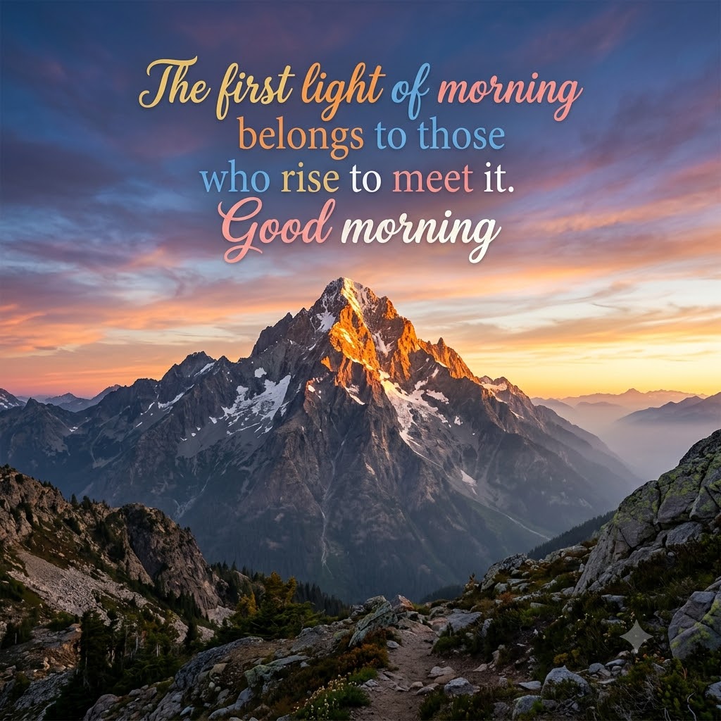 First Light Mountain Peak Good Morning | Good Morning Nature Images quotes and wishes