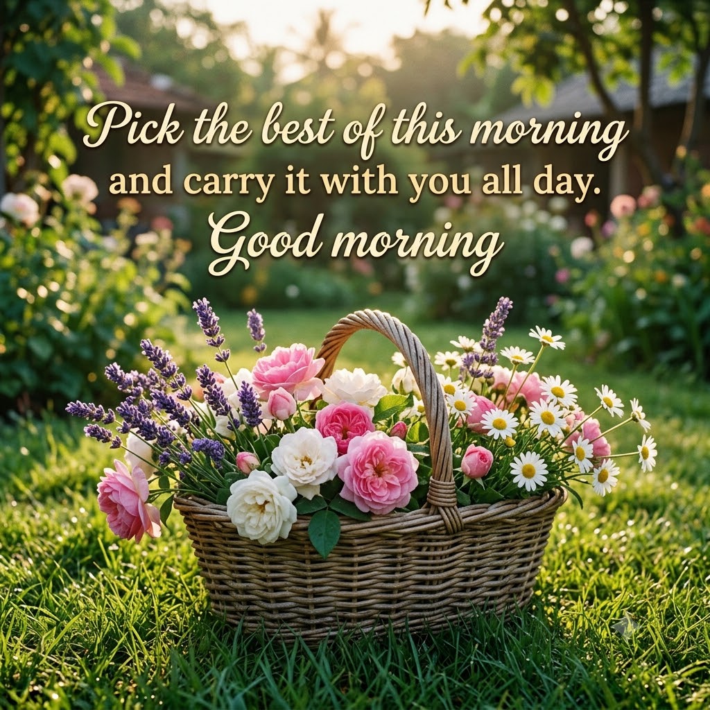 Freshly Picked Flower Basket Good Morning | Good Morning Images With Flowers quotes and wishes