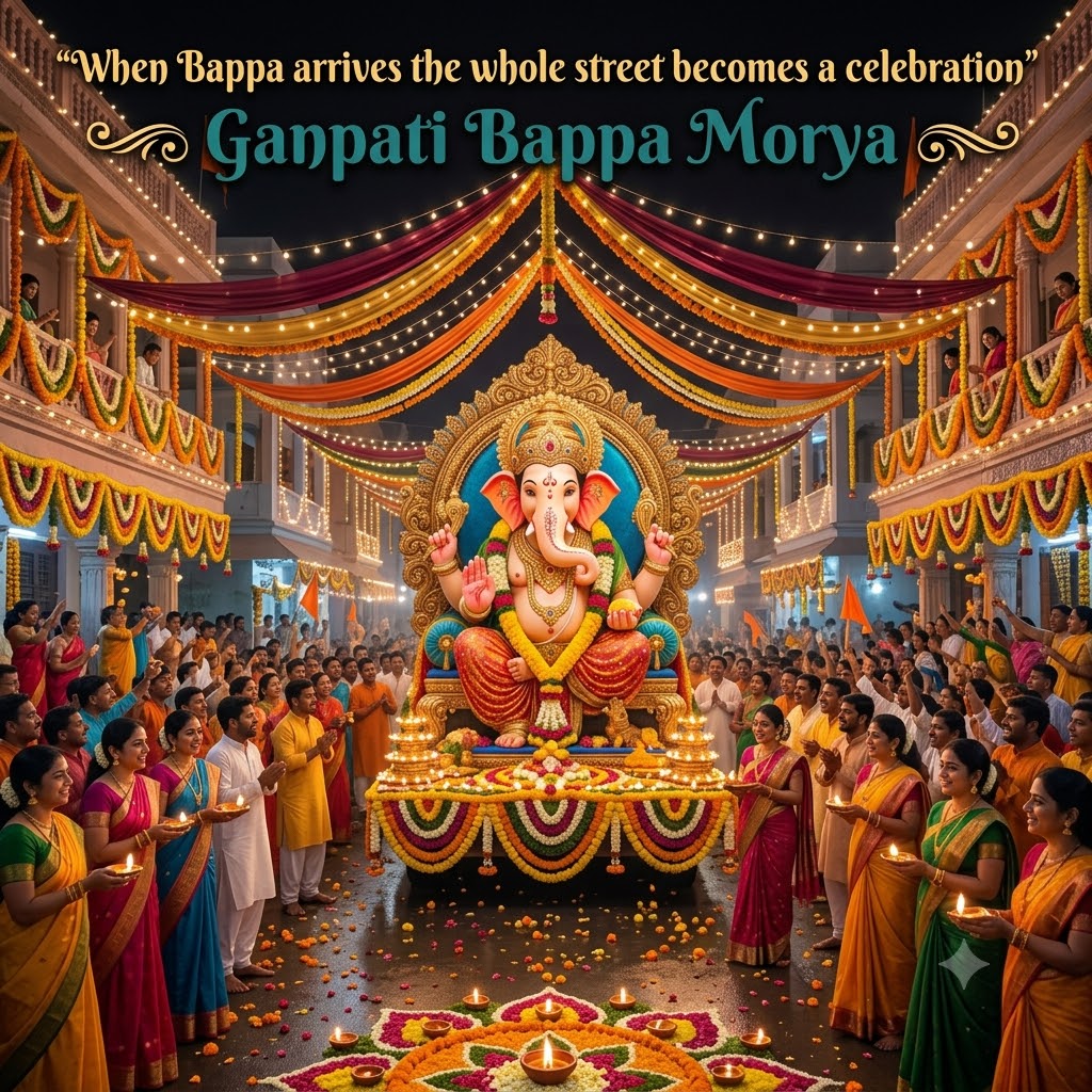 Ganesh Chaturthi Street Decoration Night | Happy Ganesh Chaturthi  Images quotes and wishes