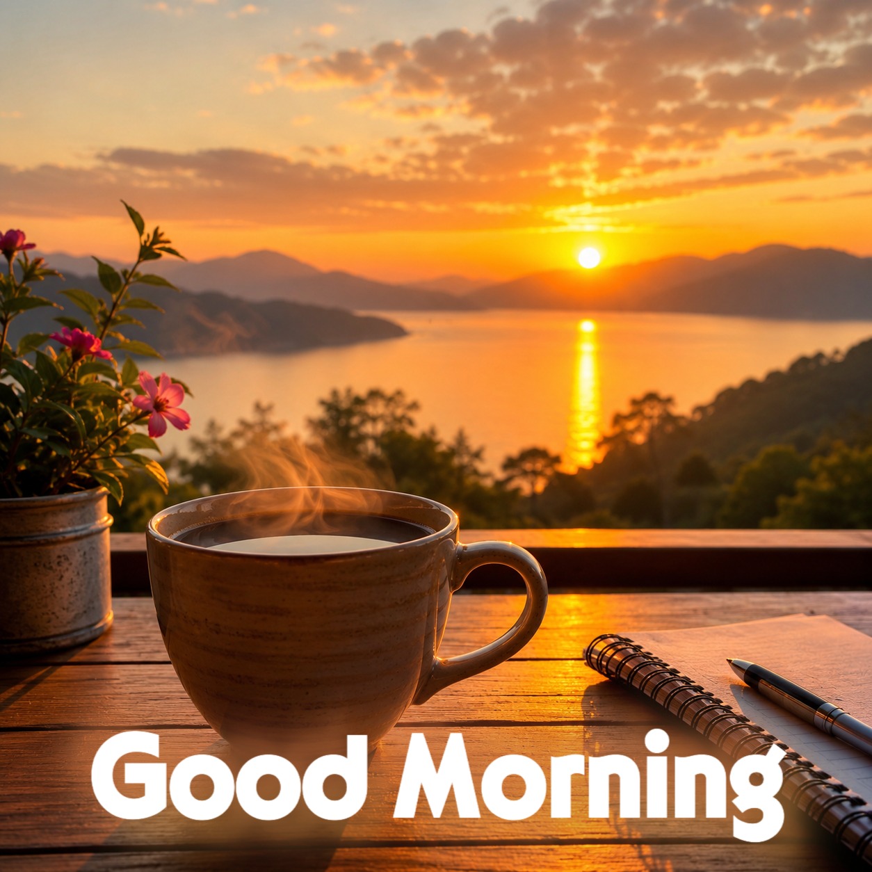 Good Morning wishes with Sun and Coffee | Good Morning Images With Coffee Cup quotes and wishes