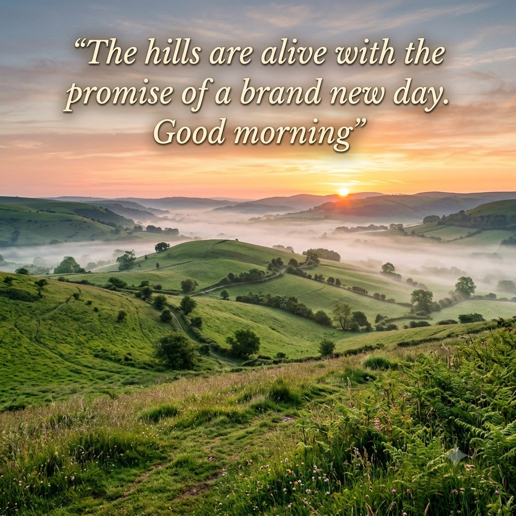 Green Hills Morning Mist Good Morning | Good Morning Nature Images quotes and wishes