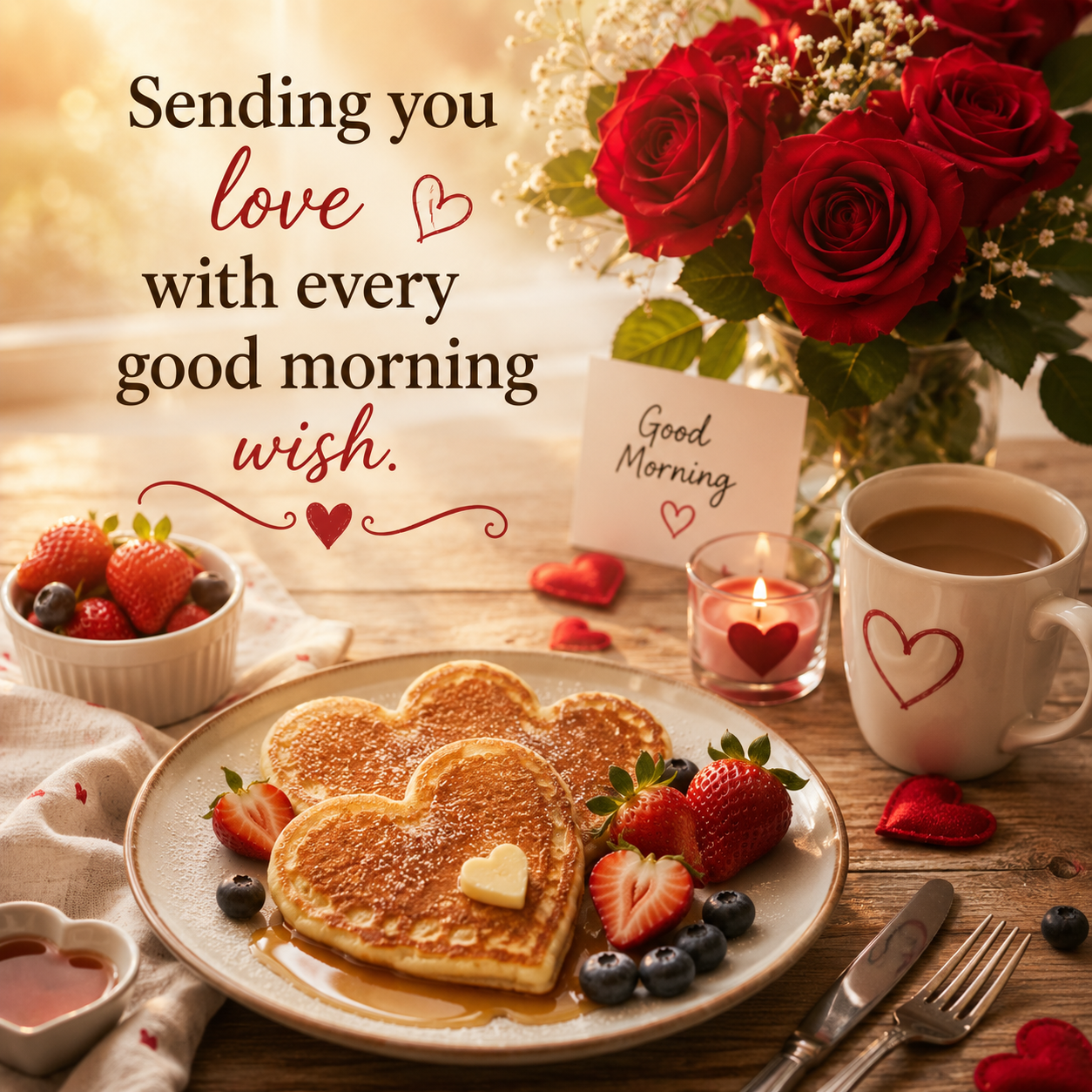Heart Shaped Breakfast | Good Morning Images Between Couples quotes and wishes