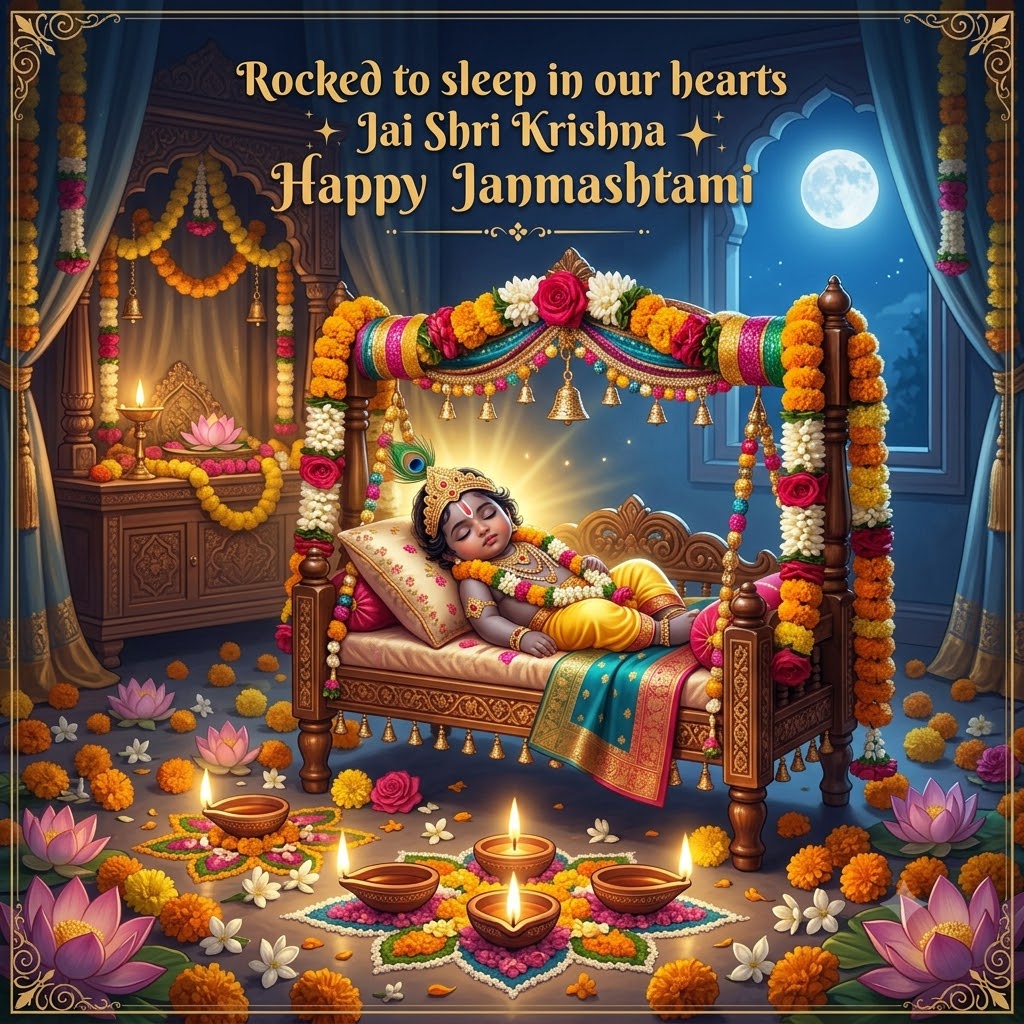 Janmashtami Puja Cradle Krishna | Happy Krishna Janmashtami Images quotes and wishes
