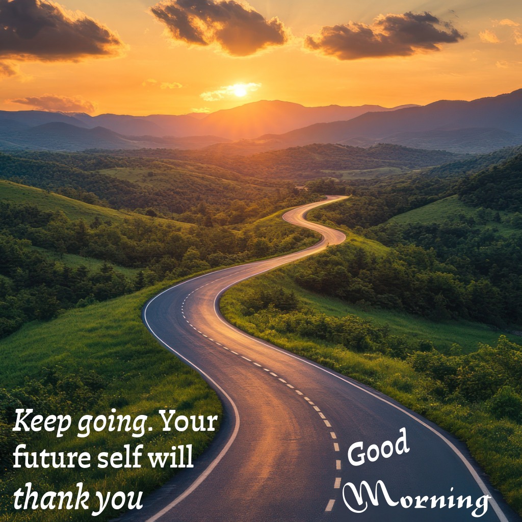 A winding road stretching toward the sunrise | Good Morning Images 2026 quotes and wishes
