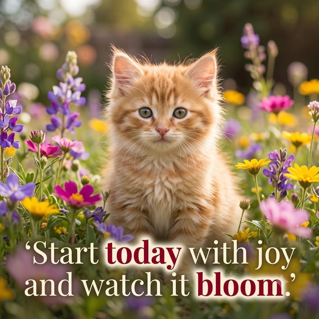 Kitten Among Flowers | Good Morning Images With Cats quotes and wishes