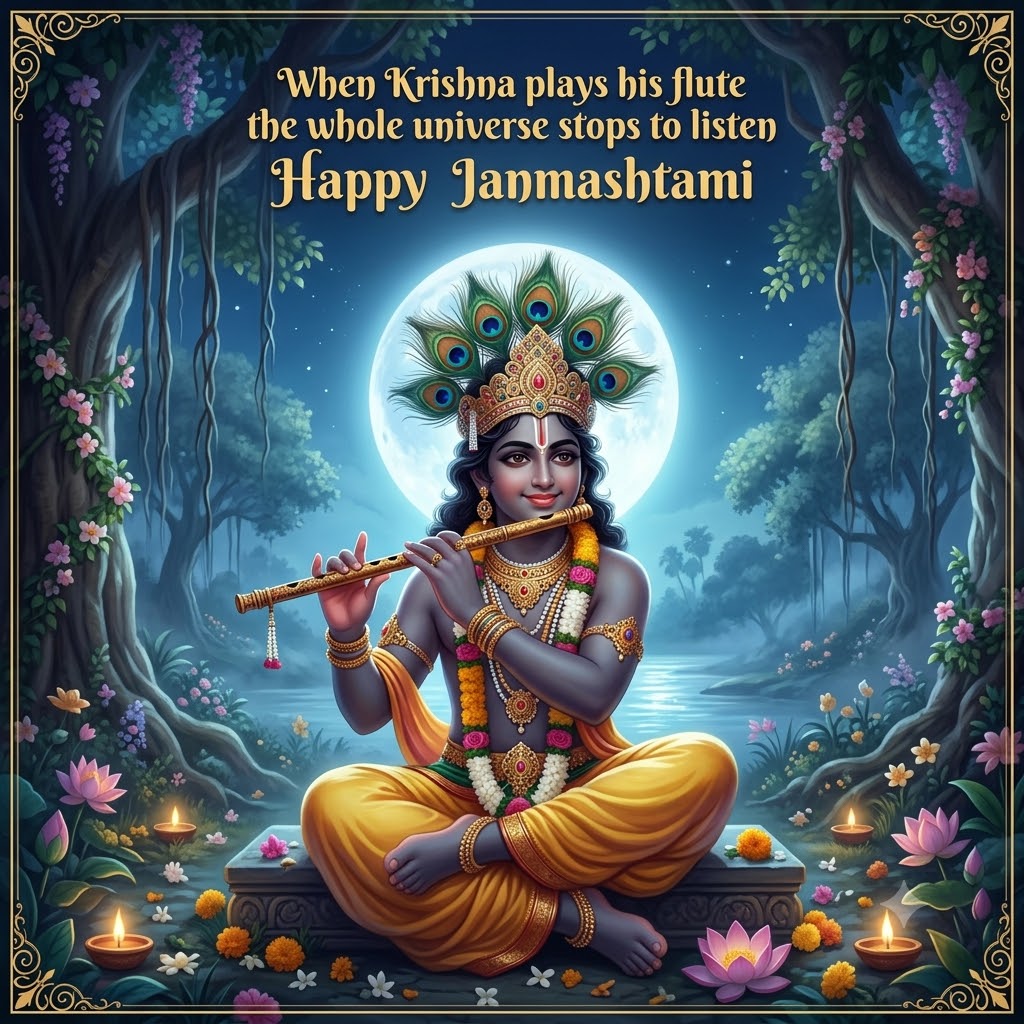 Krishna Flute Moonlight Janmashtami | Happy Krishna Janmashtami Images quotes and wishes