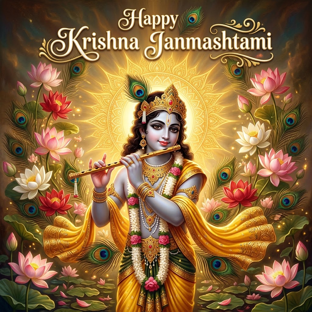 May Krishna's Divine Light Shine Upon You | Happy Krishna Janmashtami Images quotes and wishes