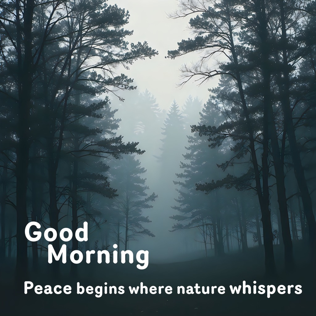 Mist drifting through a tranquil pine forest
