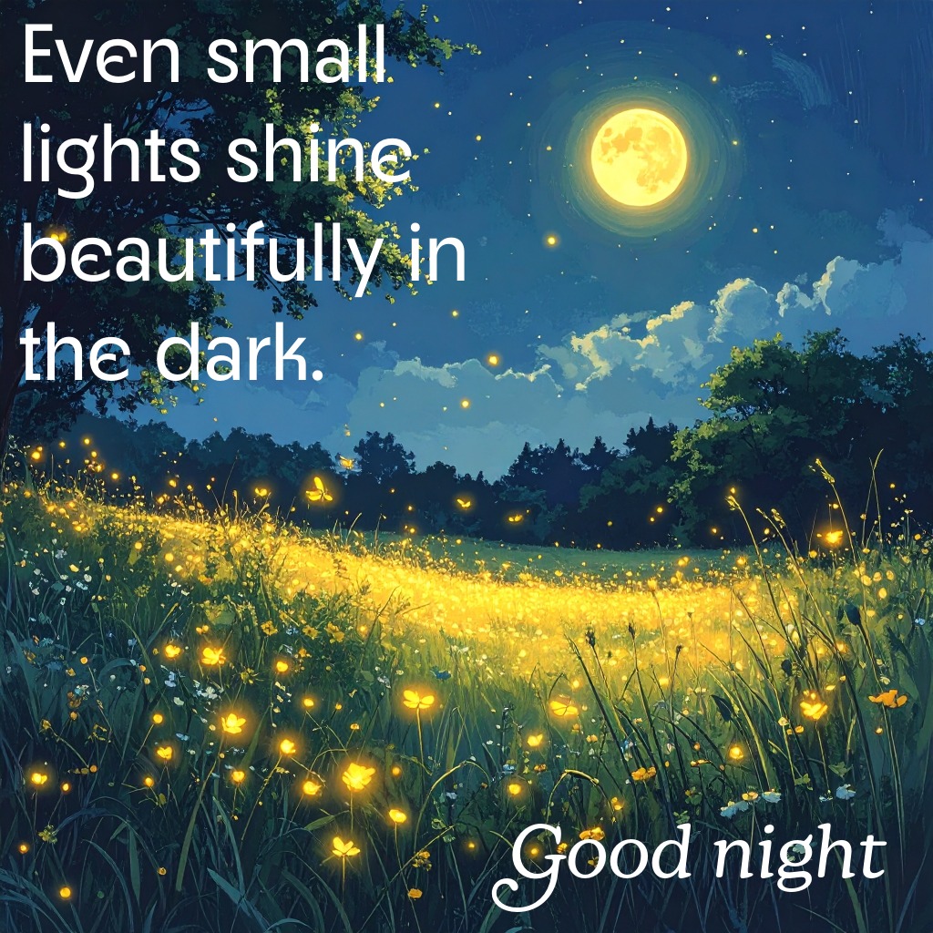 Moon And Fireflies Night | Good Night Images With Moon quotes and wishes