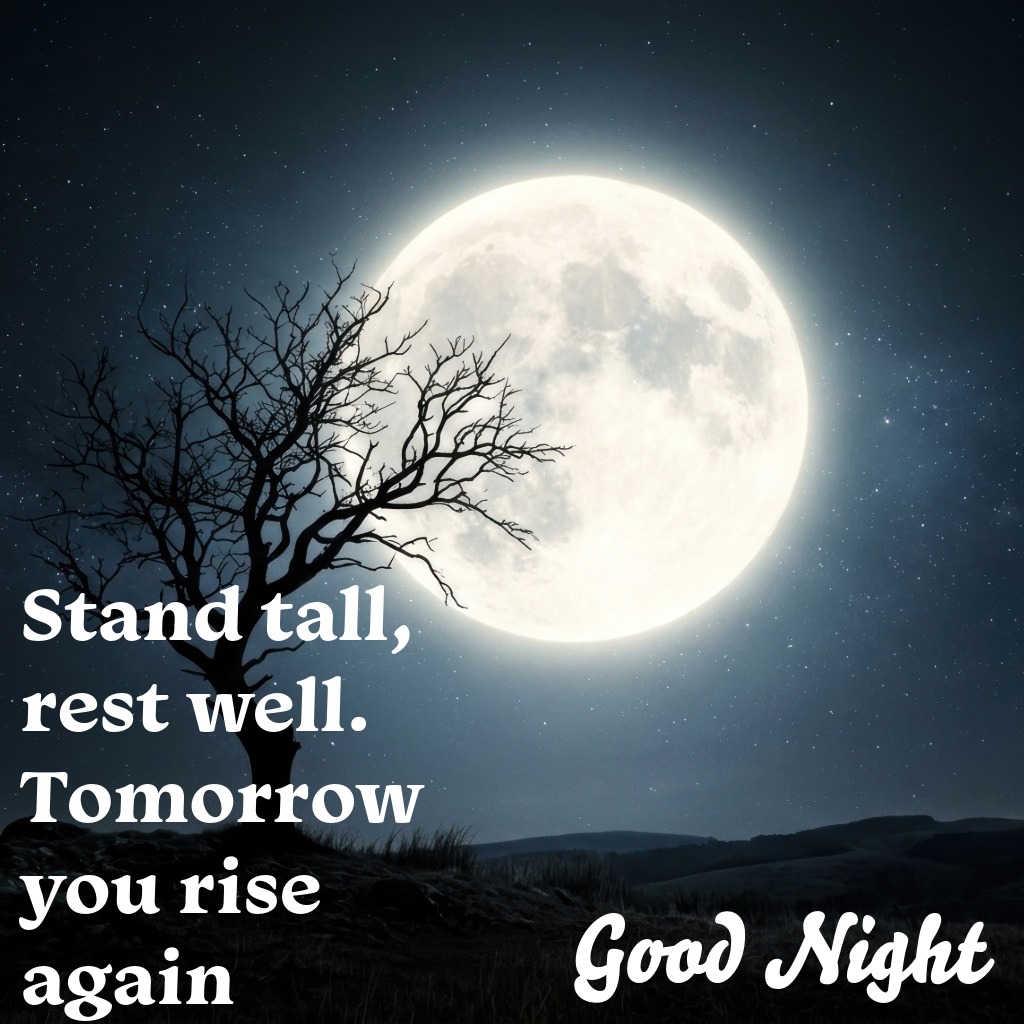 Moon And Lone Tree | Good Night Images With Moon quotes and wishes