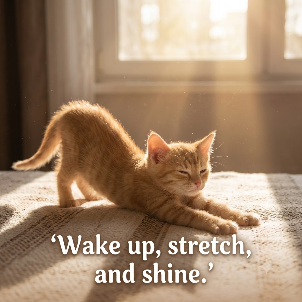 Morning Stretch Kitten | Good Morning Images With Cats quotes and wishes