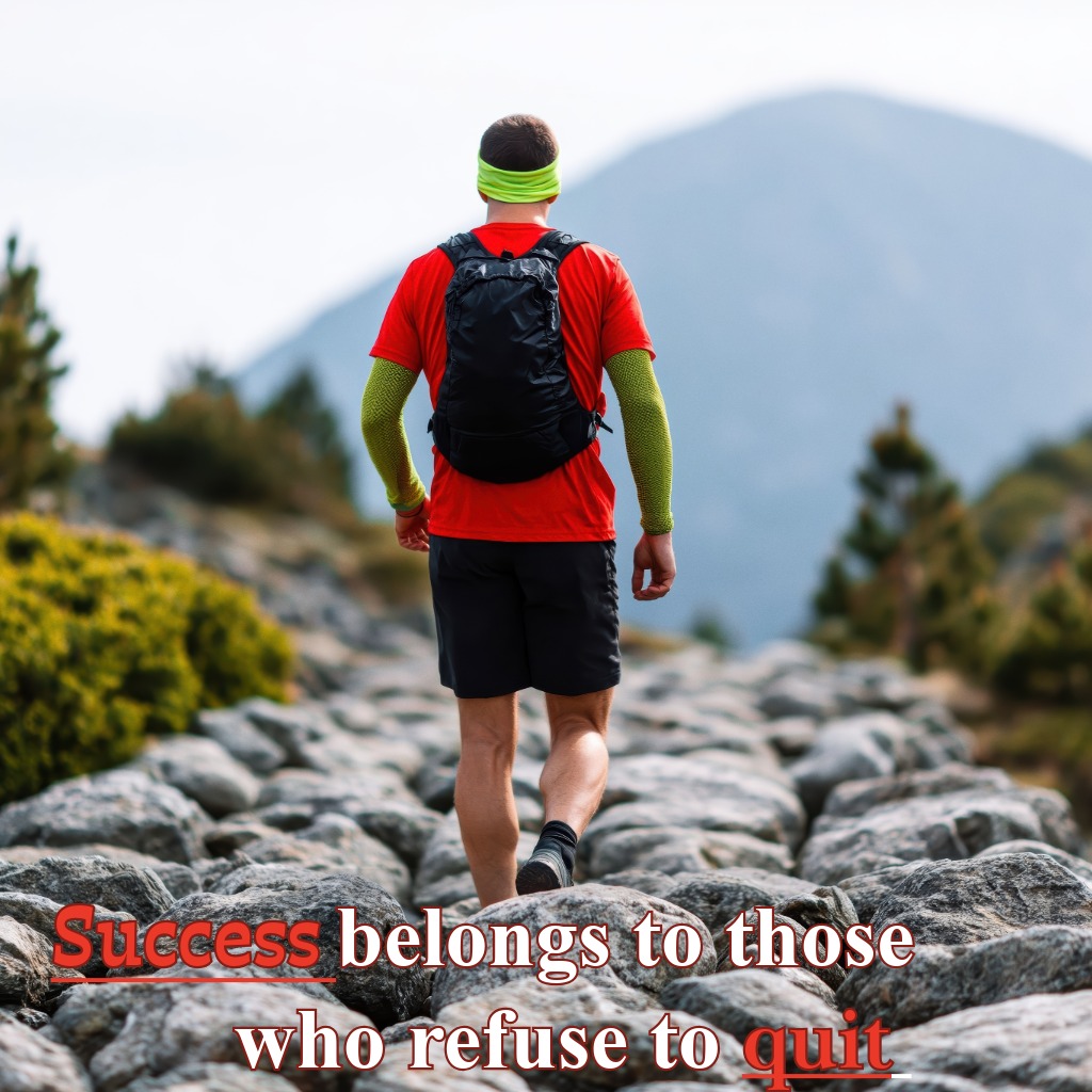 A lone runner climbing a steep mountain trail despite obstacles