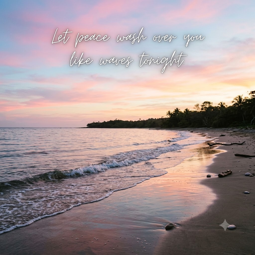 Peaceful Shoreline Night | Good Night Images 2026 quotes and wishes