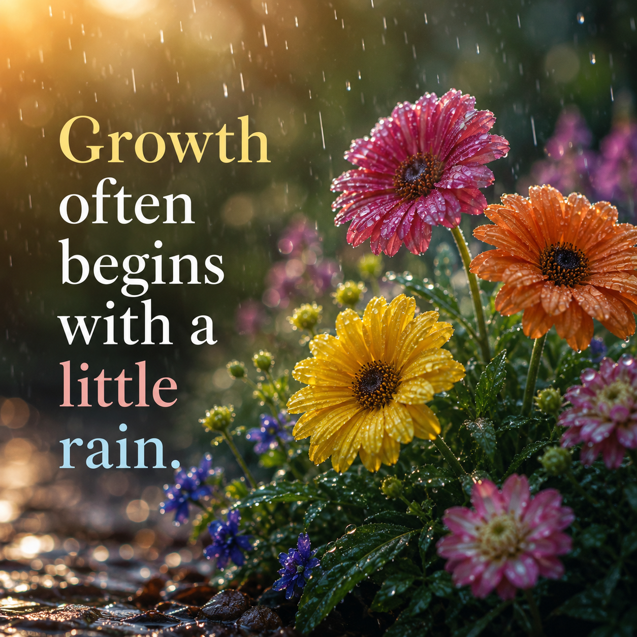 Rainy Garden Flowers | Good Morning Images 2026 quotes and wishes