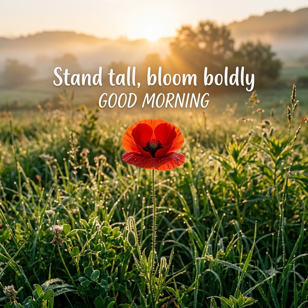 Red Poppy Field Good Morning | Good Morning Nature Images quotes and wishes