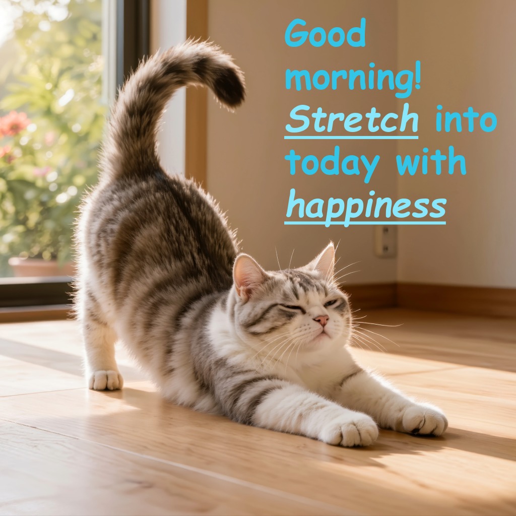 Sleepy Cat Stretching sunny morning