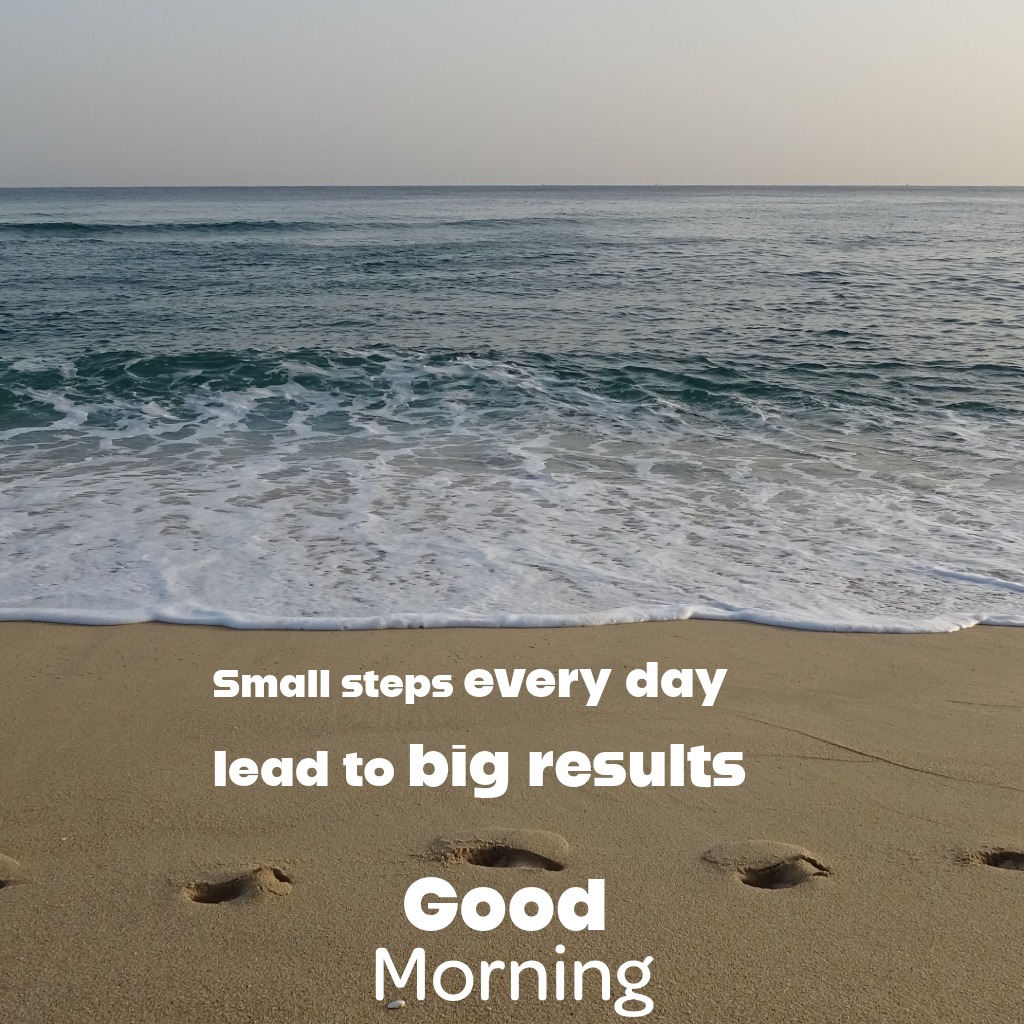 Footprints on a sandy beach in the early morning | Good Morning Images 2026 quotes and wishes
