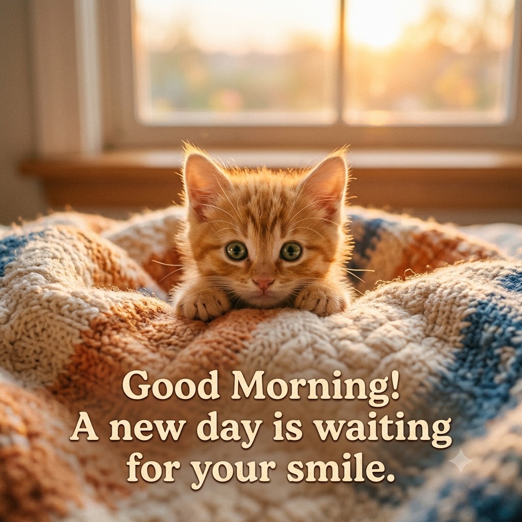 Sunrise Kitten Smile | Good Morning Images With Cats quotes and wishes