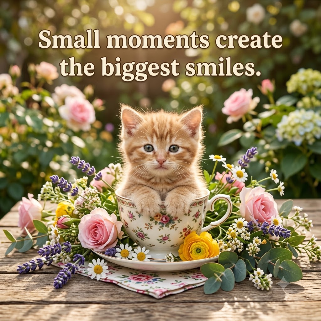 Teacup Kitten Morning | Good Morning Images With Cats quotes and wishes