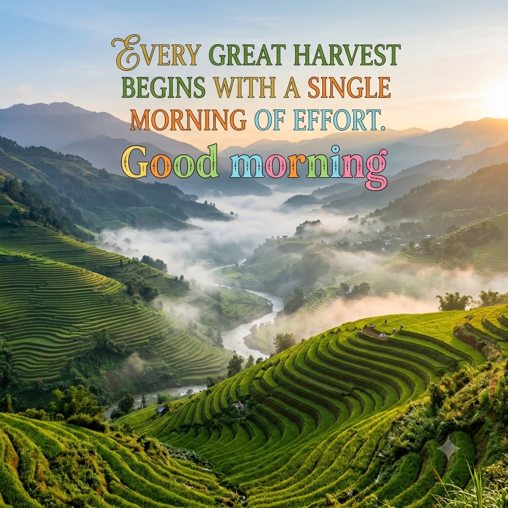 Terraced Rice Fields Morning Good Morning | Good Morning Nature Images quotes and wishes