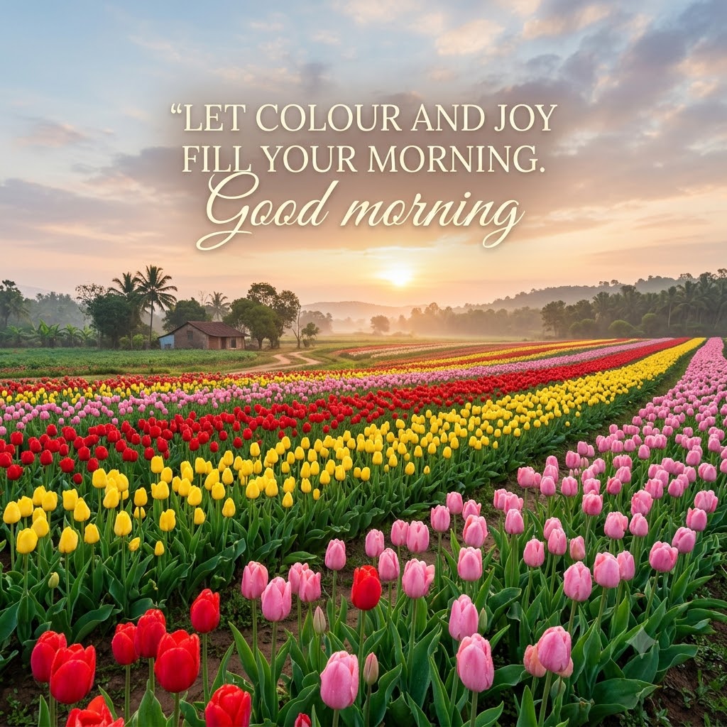 Tulip Field Morning Colours Good Morning | Good Morning Nature Images quotes and wishes