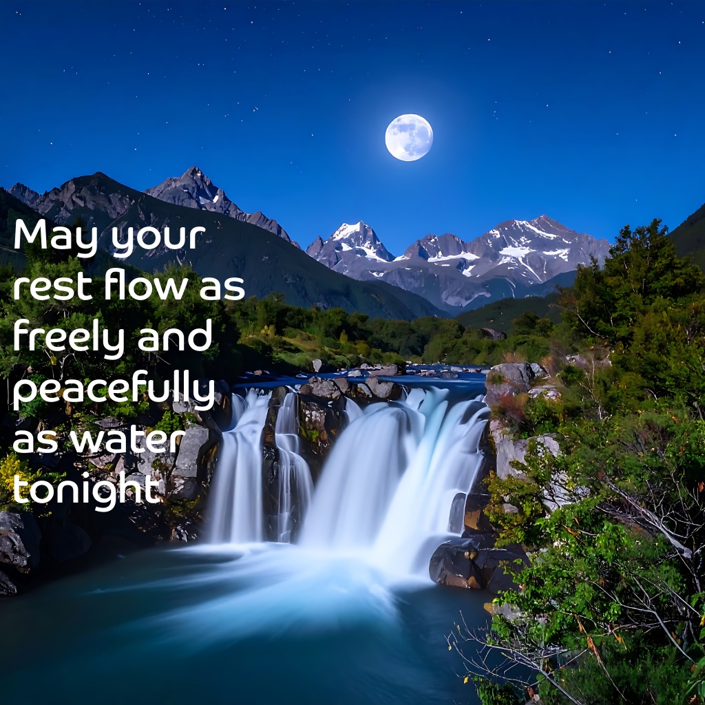 Waterfall Moonlight Night | Good Night Images 2026 quotes and wishes