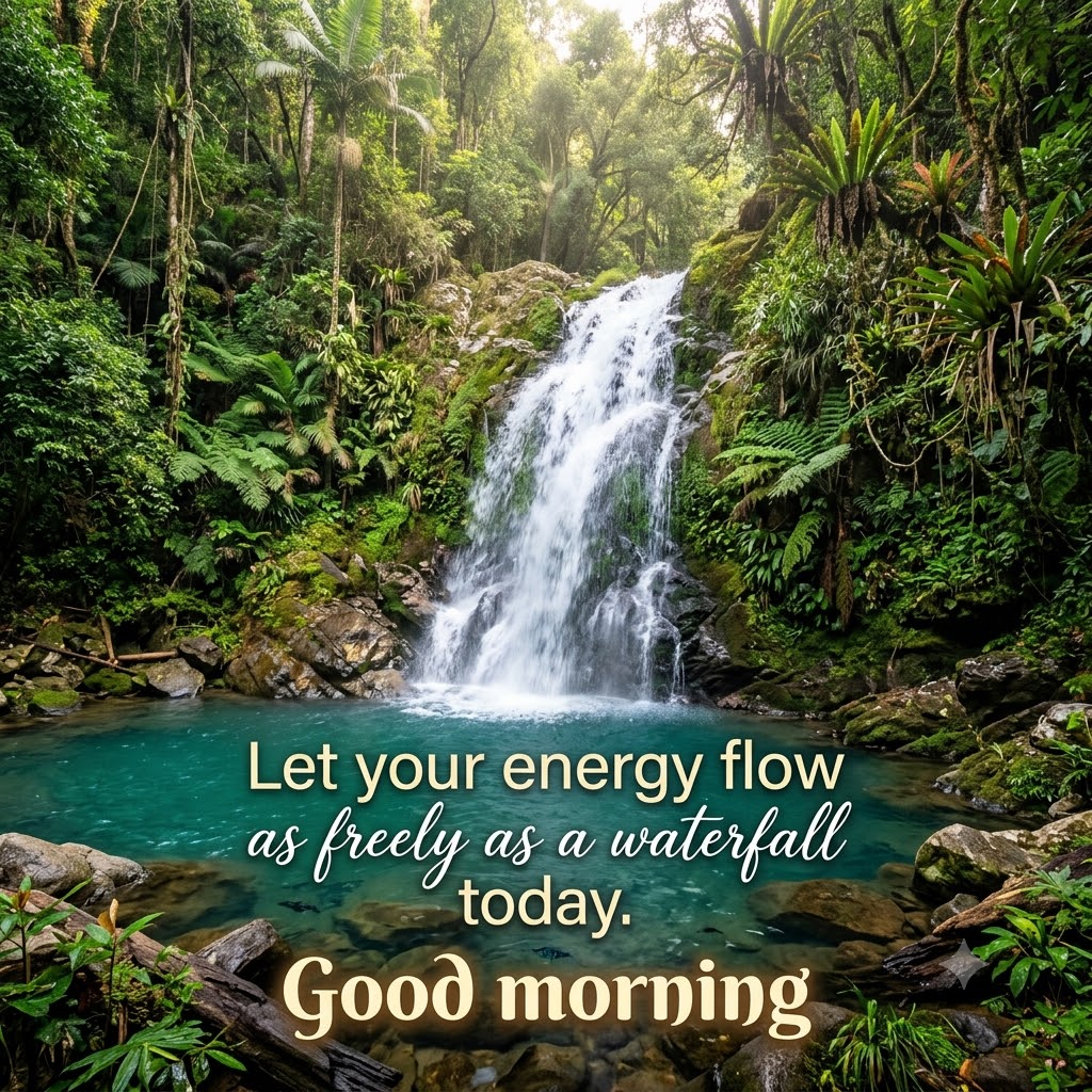 Waterfall Morning Nature Good Morning | Good Morning Nature Images quotes and wishes