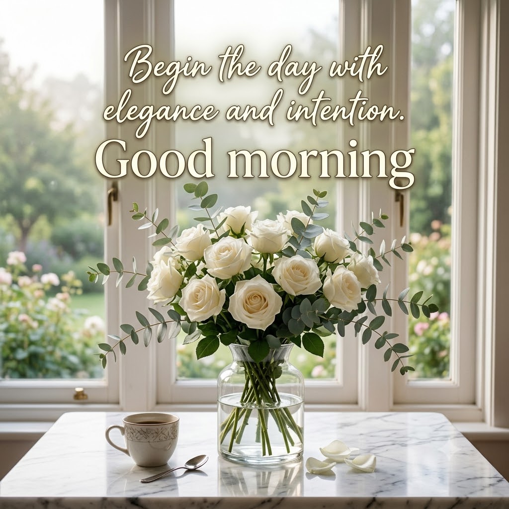White Roses Eucalyptus Morning Good Morning | Good Morning Images With Flowers quotes and wishes
