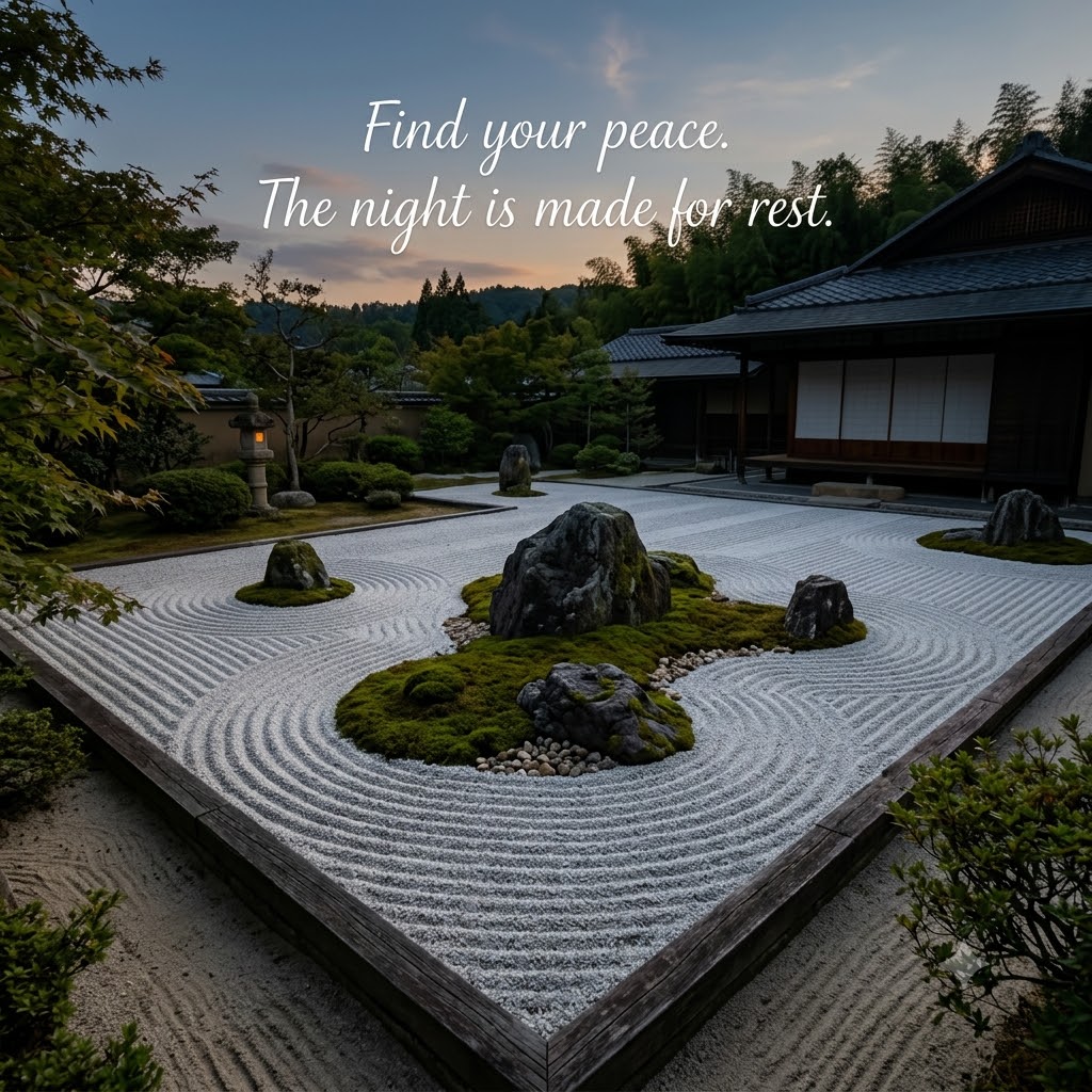 Zen Garden Dusk Peace | Good Night Images 2026 quotes and wishes